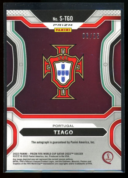 Tiago Silver Prizm /25 Auto Panini Prizm Road to FIFA World Cup Qatar 2022 Card # S-TGO