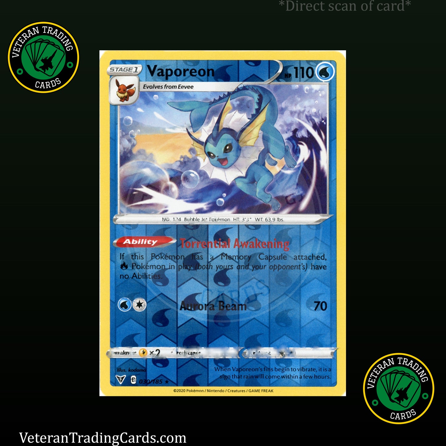 Vaporeon Reverse Holo 030/185