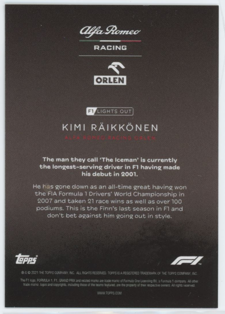 Kimi Raikkonen Portrait Topps F1 Lights Out Card