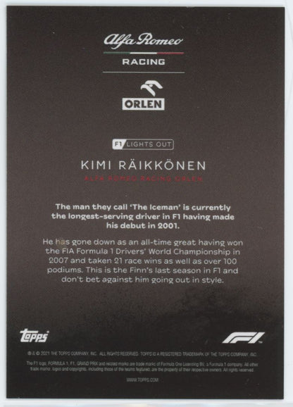 Kimi Raikkonen Portrait Topps F1 Lights Out Card